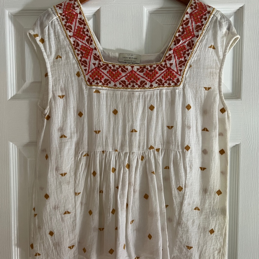 Lucky Brand embroidered peasant top